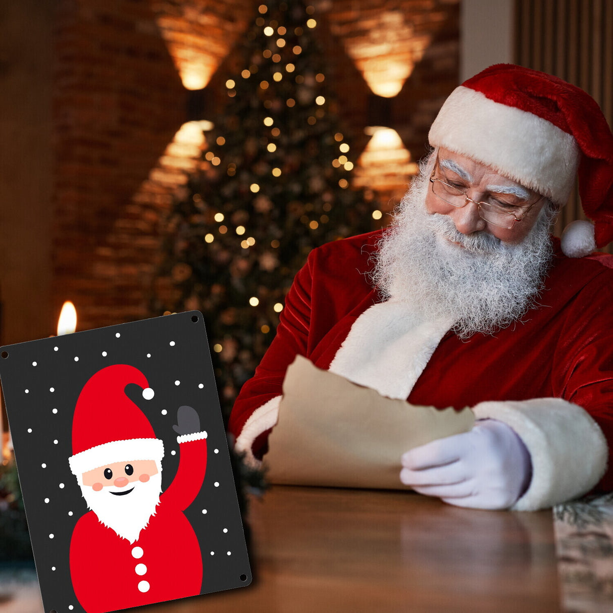 Weihnachtsmann im Schnee Metallschild