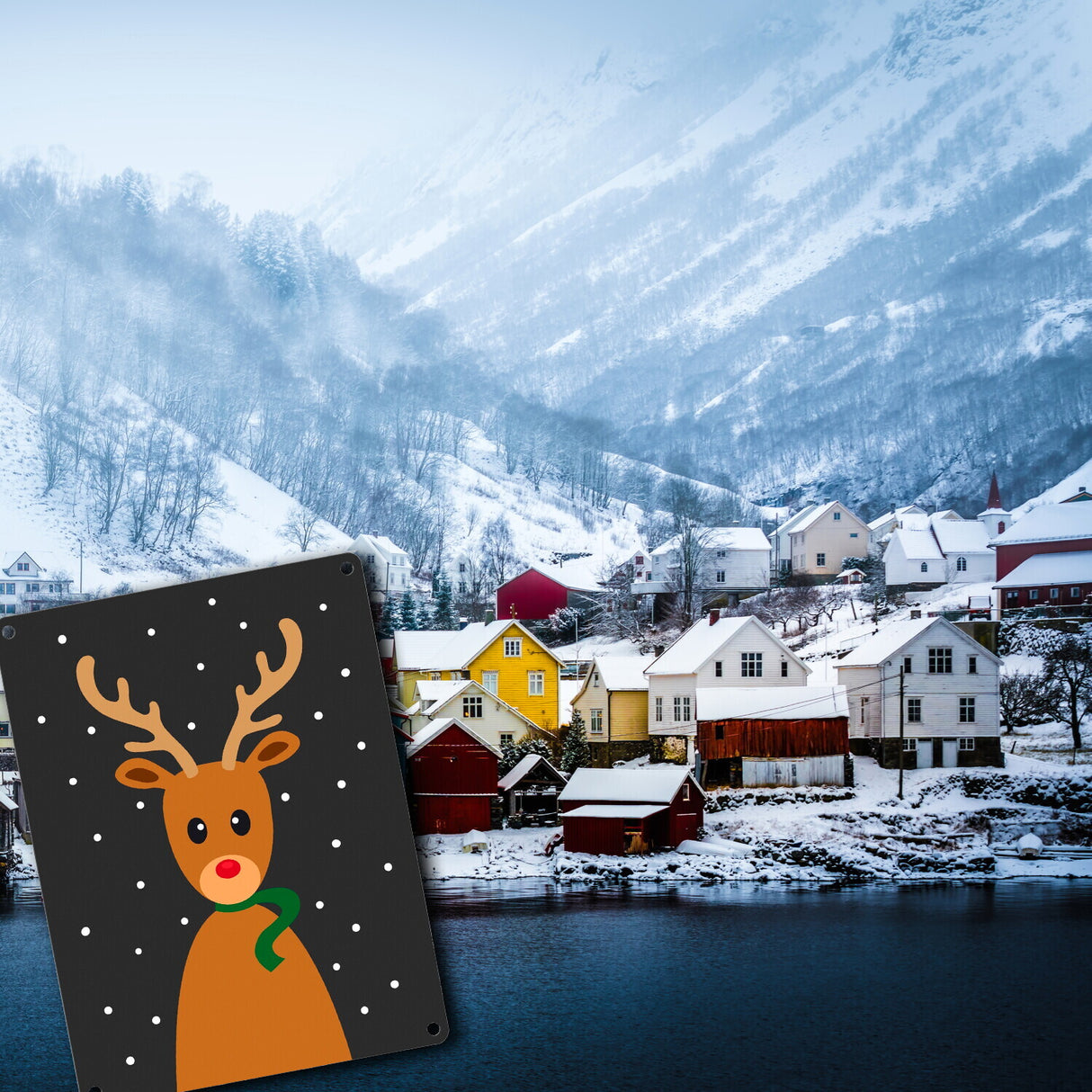 Rentier im Schnee Metallschild