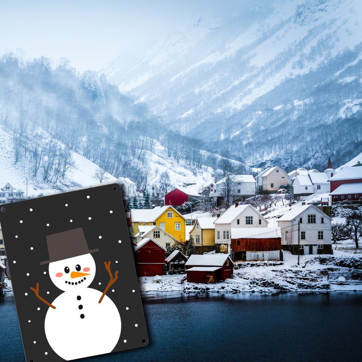 Schneemann im Schnee Metallschild