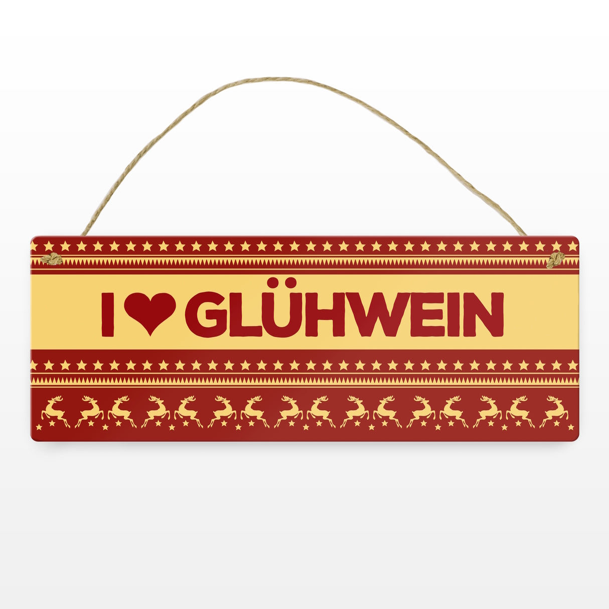 I love Glühwein Metallschild mit Weihnachtsmuster Motiv - Weihnachten Herz Muster Rentier Stern