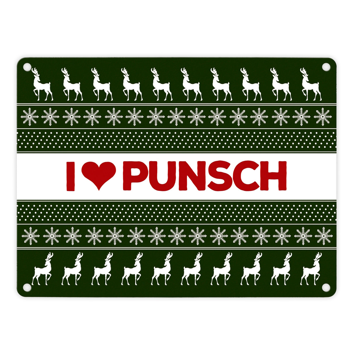 I love Punsch Metallschild mit Weihnachtsmuster Motiv - Weihnachten Herz Rentier Sterne Schnee Punkte Muster