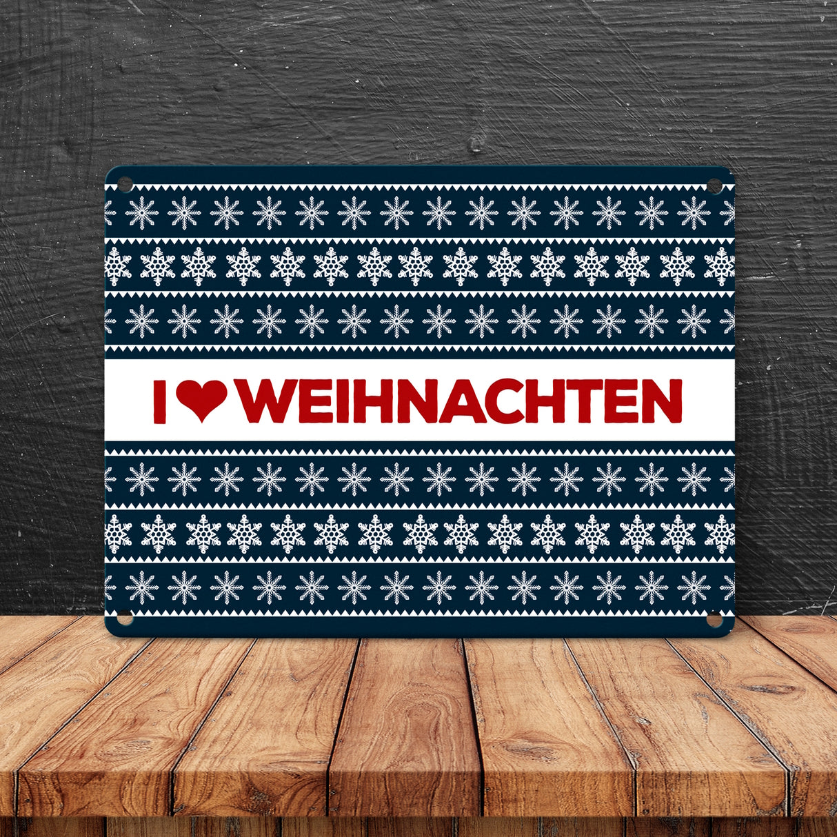 I love Weihnachten Metallschild mit Weihnachtsmuster Motiv - Weihnachten Herz Liebe Stern Schnee