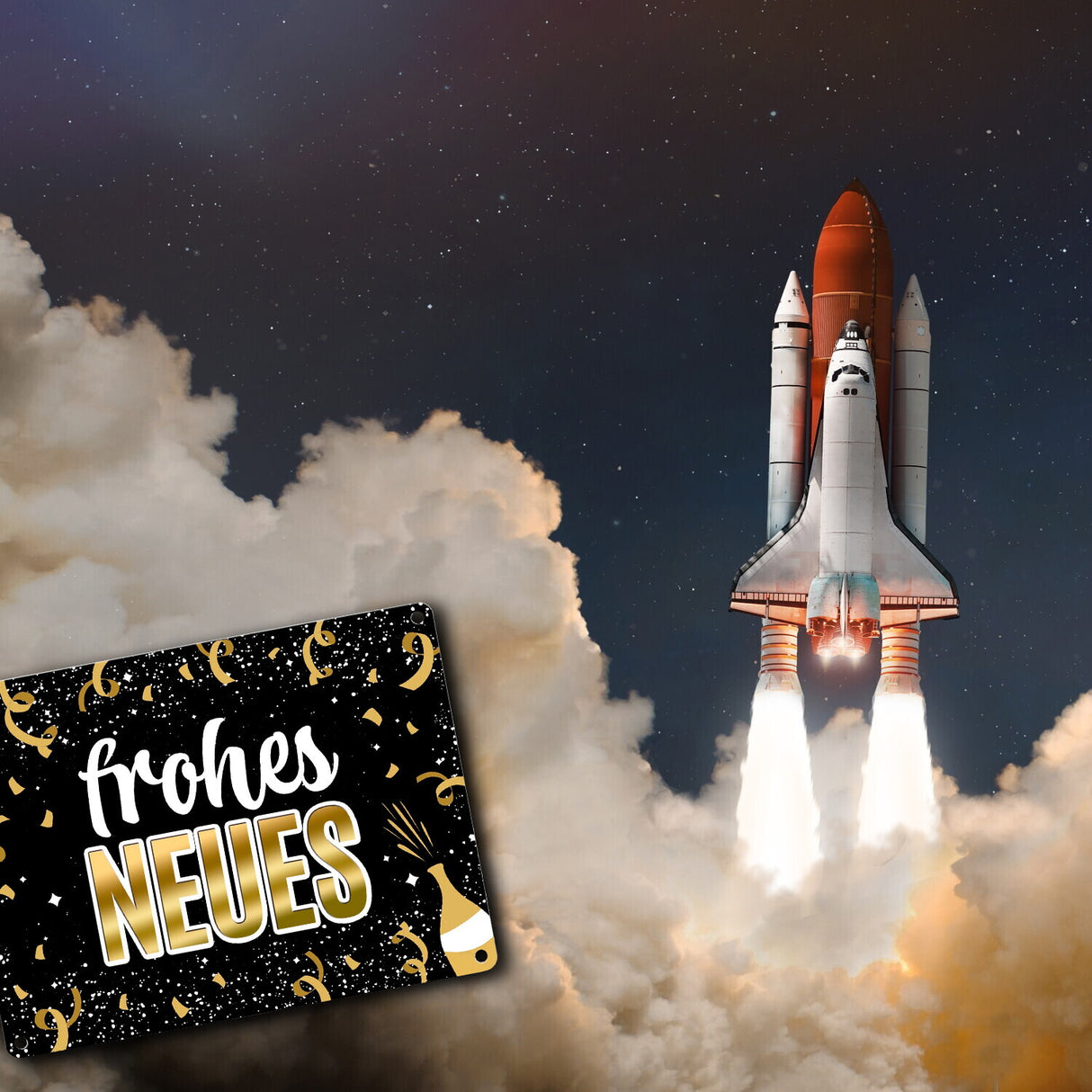 Silvester Metallschild mit Spruch - Silvester Rakete Böller Konfetti Sekt Sterne Year neu happy