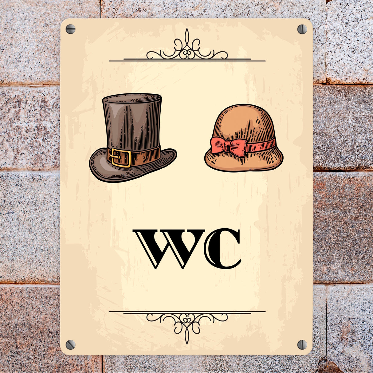 Vintage Herren und Damen WC Schild in beige