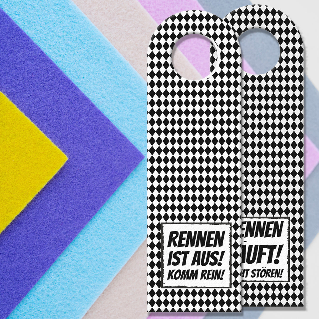 Türhänger Rennen läuft! - Rennen ist aus! Motorsport Zielflagge