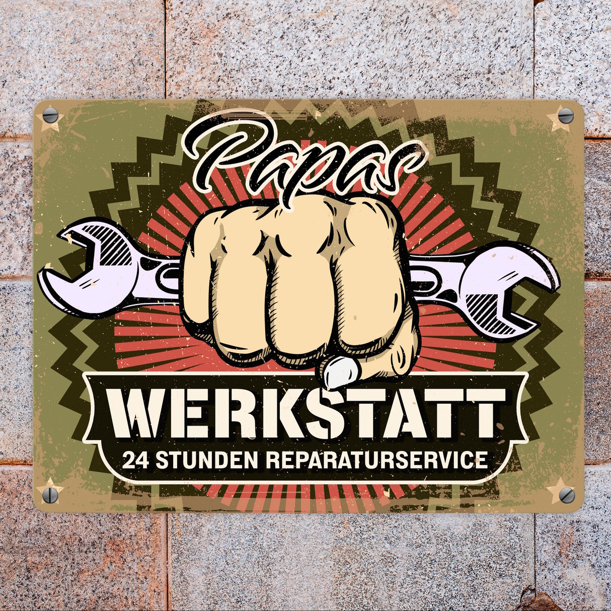 Papas Werkstatt Metallschild im rostigen Retrolook