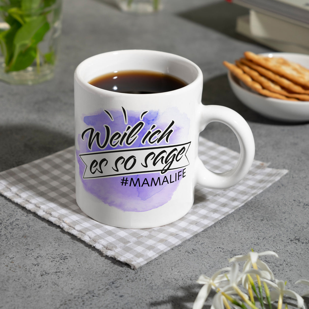 Mamalife, Weil ich es sage Kaffeebecher mit Wasserfarbenmotiv