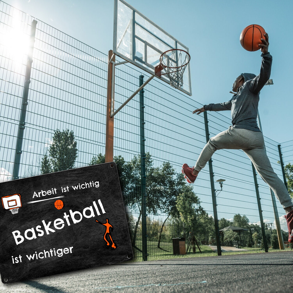 Basketball Metallschild - Arbeit ist wichtig Basketball ist wichtiger