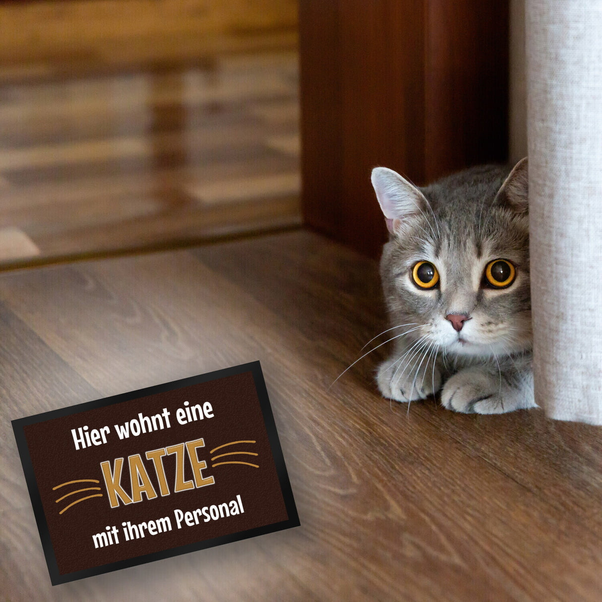Fußmatte Hier wohnt eine Katze mit ihrem Personal