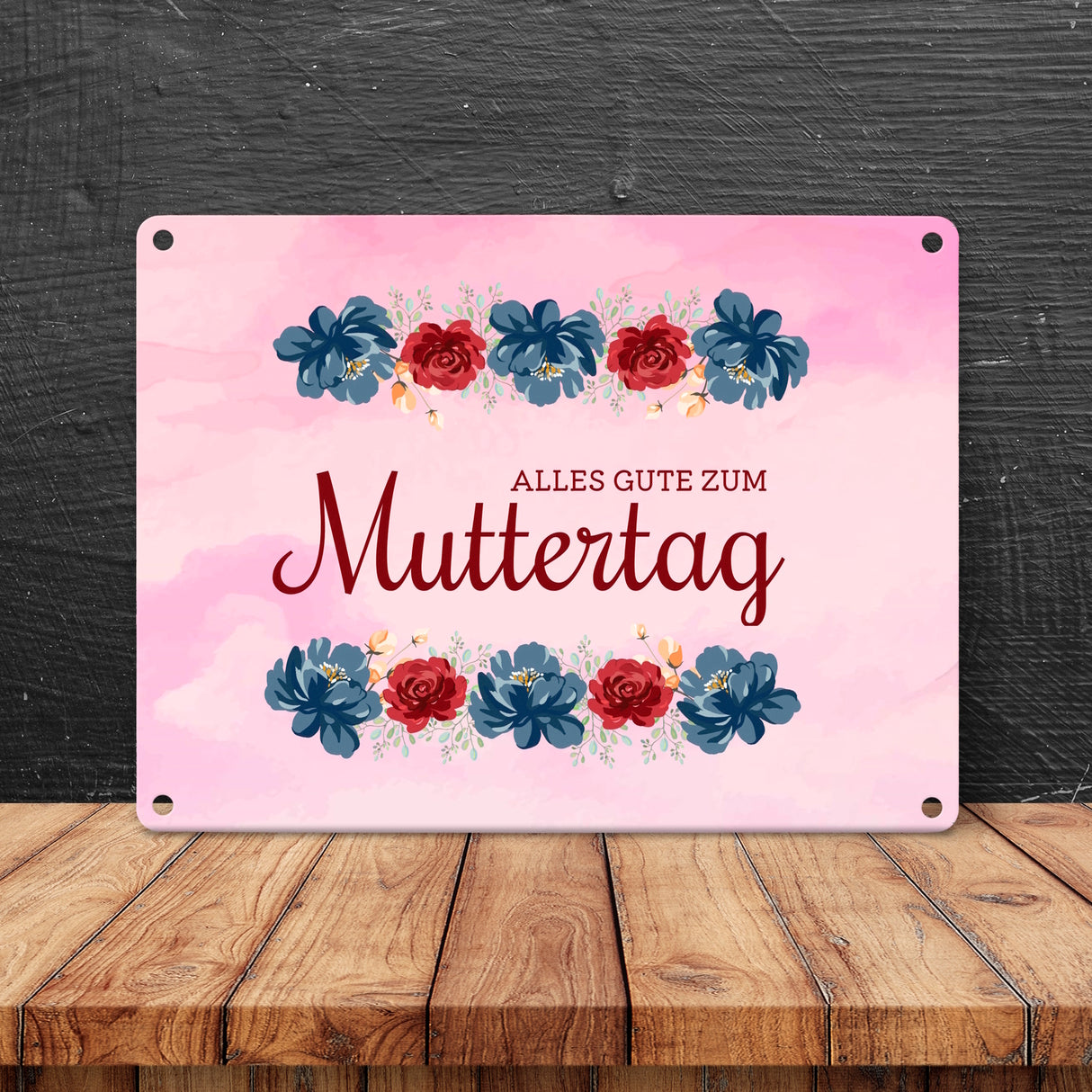 Muttertag Schild mit Blumengruß und besten Wünschen