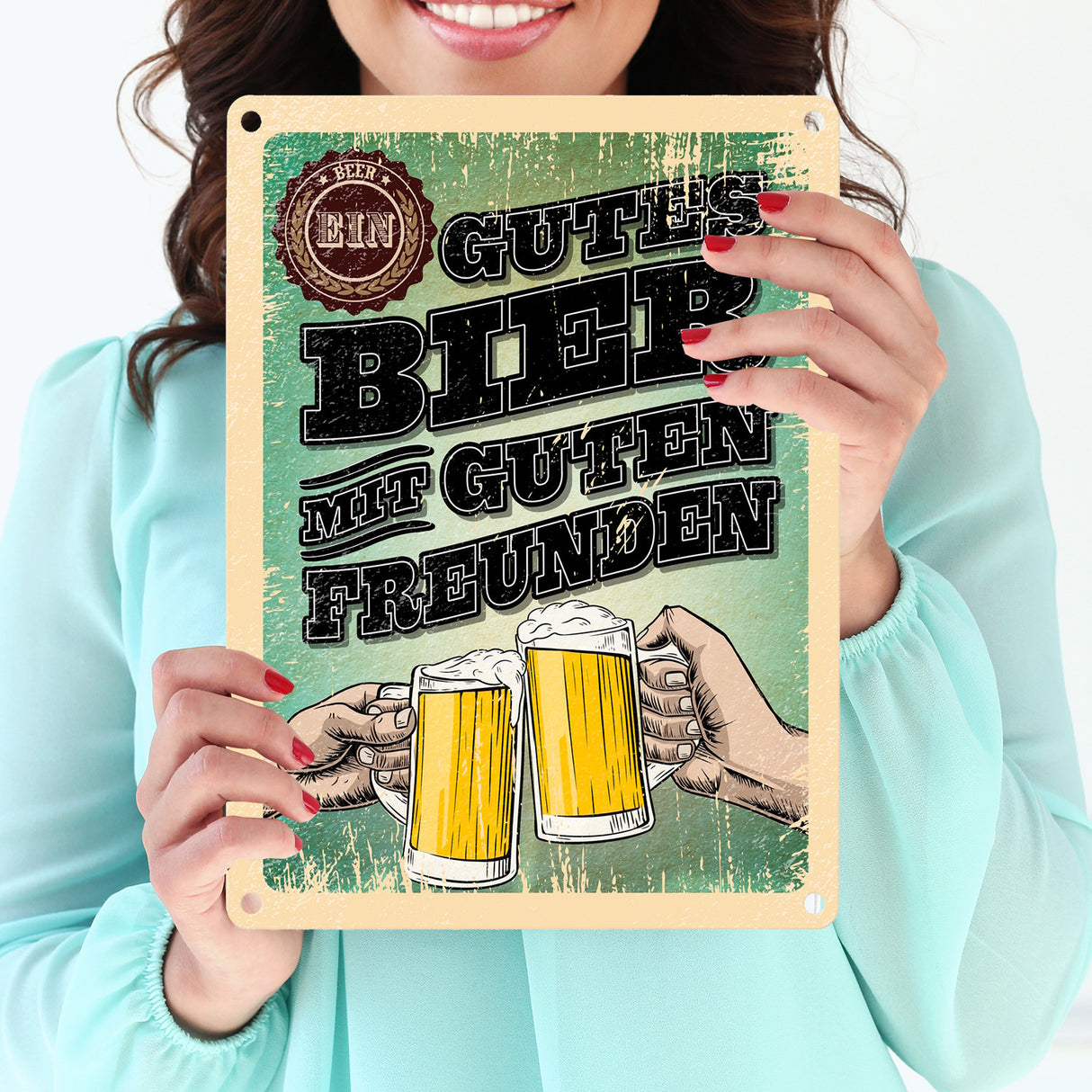 Ein gutes Bier mit guten Freunden Metallschild im trendigen Retrolook