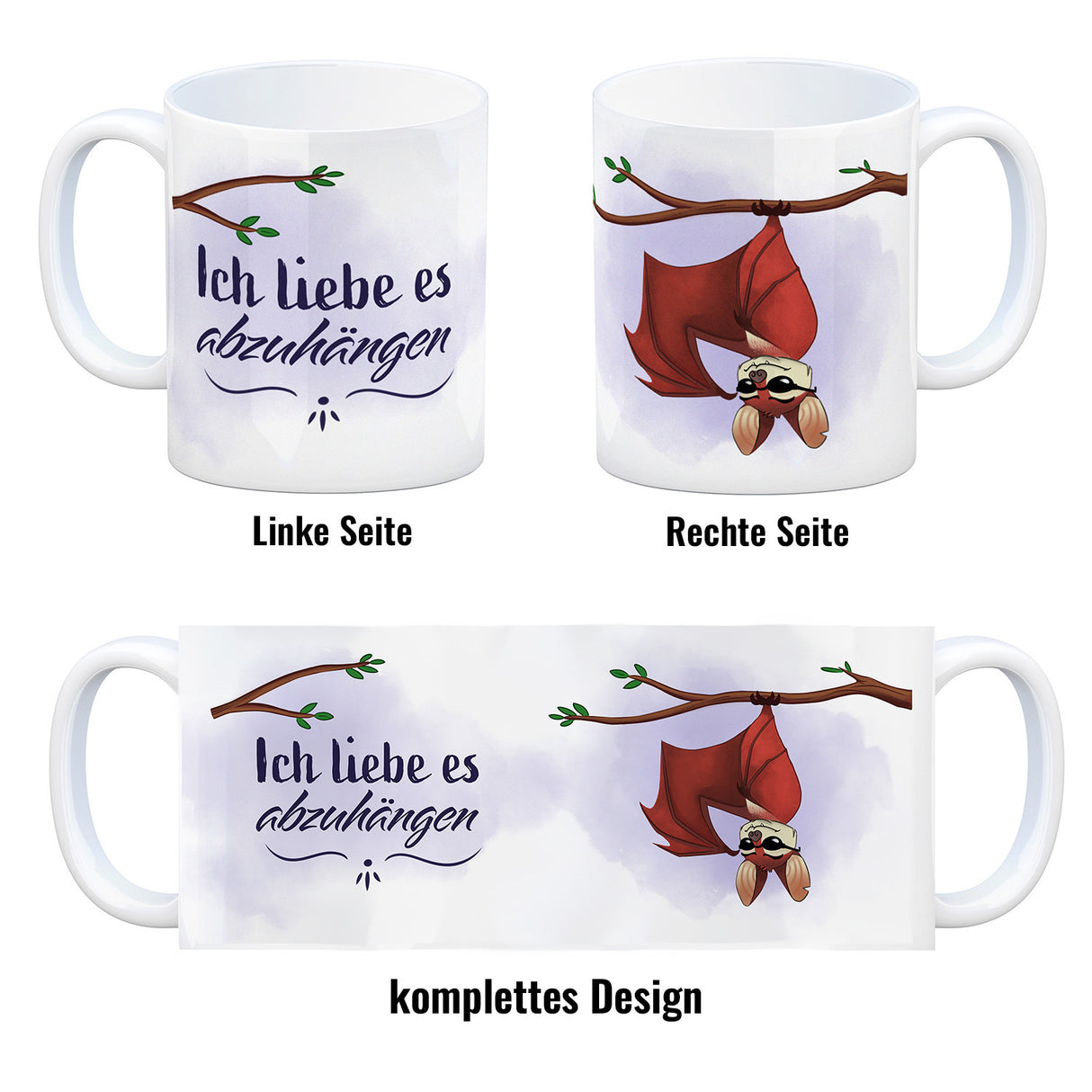 Ich liebe es abzuhängen Kaffeebecher mit lustiger Fledermaus