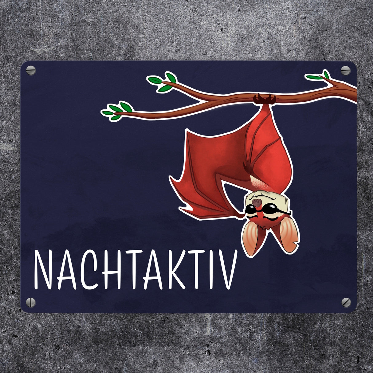 Nachtaktiv Metallschild mit lustiger Fledermaus