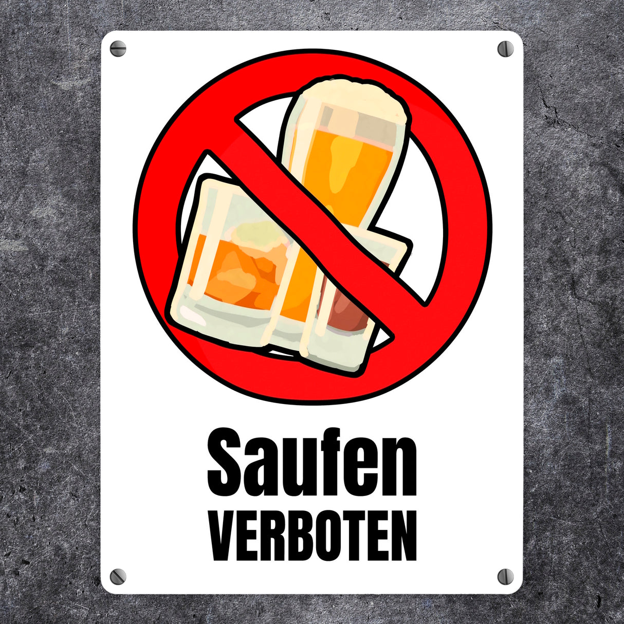 Saufen verboten Verbotsschild im Comic-Stil