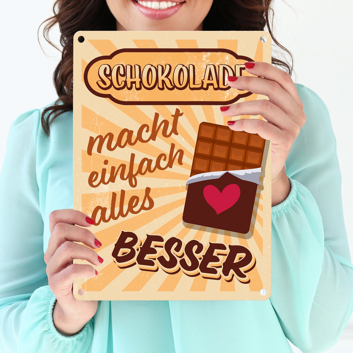 Schokolade macht einfach alles besser Metallschild im coolen Retro Look