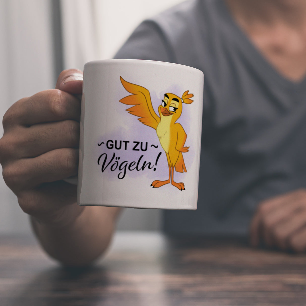 Gut zu Vögeln Kaffeebecher mit lustigem Vögelchen und Spruch