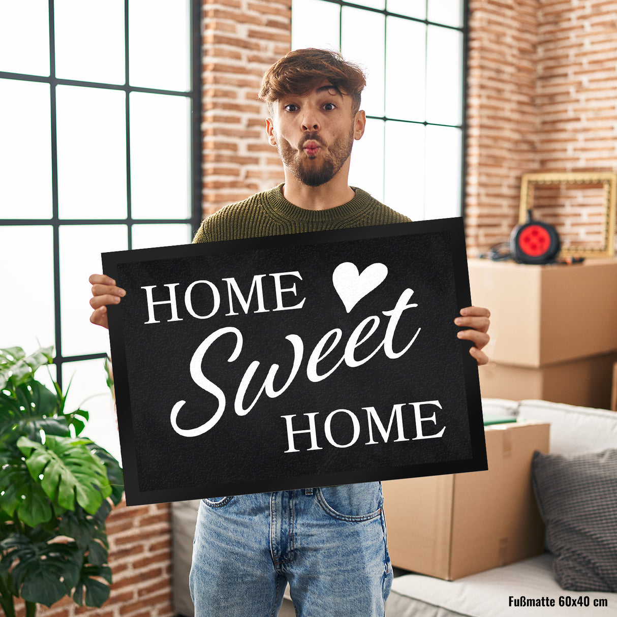 Home Sweet Home Fußmatte mit eleganter Aufschrift auf schwarzem Hintergrund