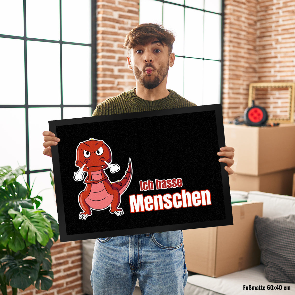 T-Rex Fußmatte in 35x50 cm mit Spruch Ich hasse Menschen