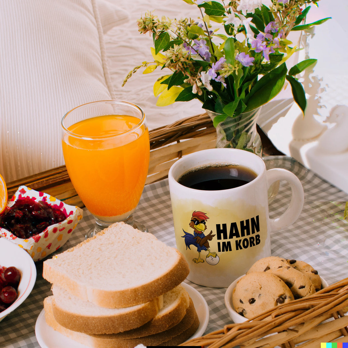 Hahn im Korb - Kaffeebecher mit coolem Cartoon-Hahn