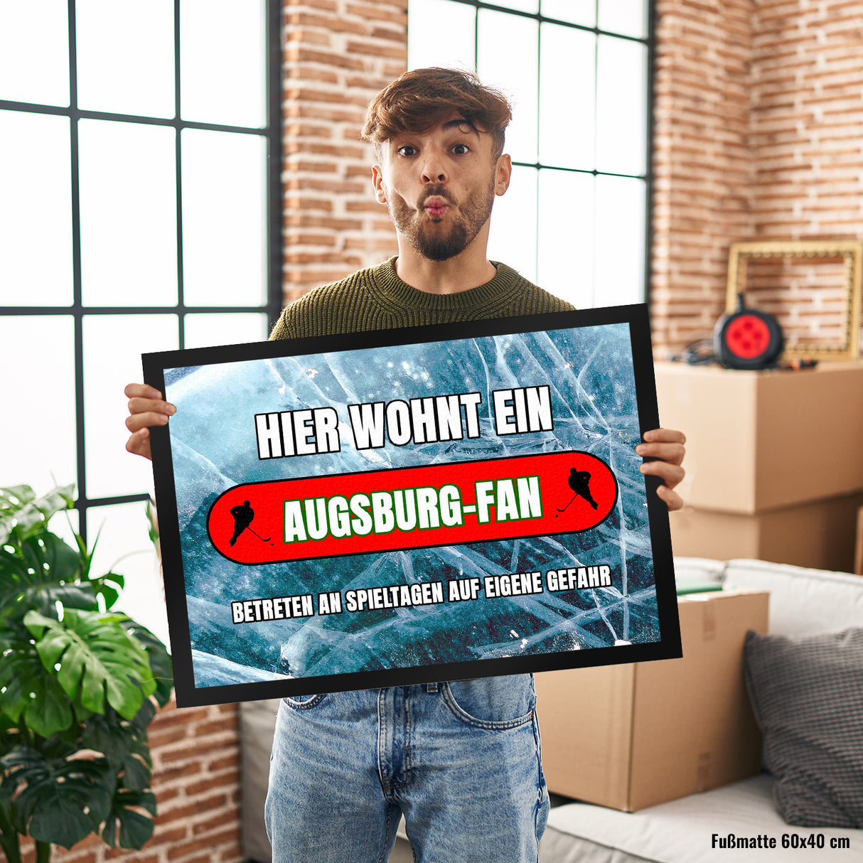 Hier wohnt ein Augsburg-Fan Fußmatte in 35x50 cm mit Eishallen Boden-Motiv