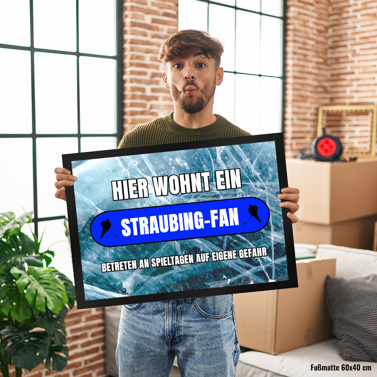 Hier wohnt ein Straubing-Fan Fußmatte in 35x50 cm mit Eishallen Boden-Motiv
