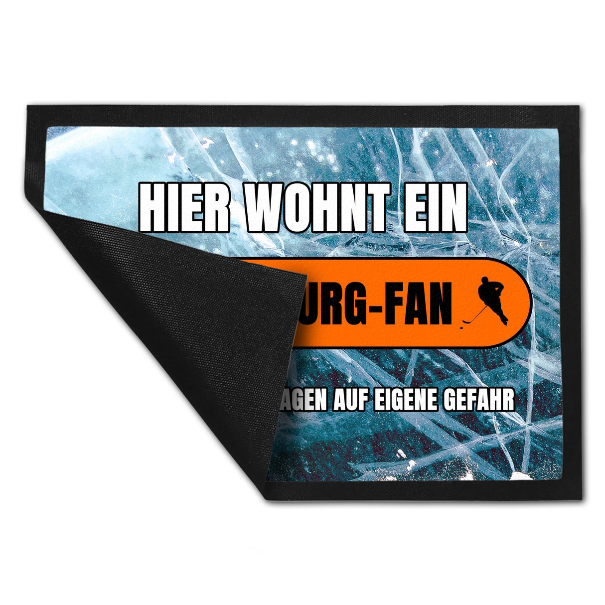 Hier wohnt ein Wolfsburg-Fan Fußmatte in 35x50 cm mit Eishallen Boden-Motiv