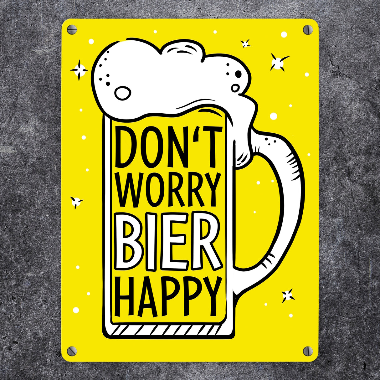 Don't worry Bier happy - Metallschild mit Bierkrug Motiv