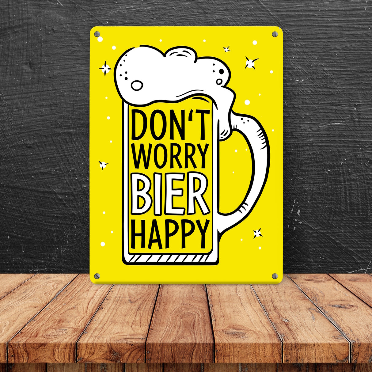 Don't worry Bier happy - Metallschild mit Bierkrug Motiv