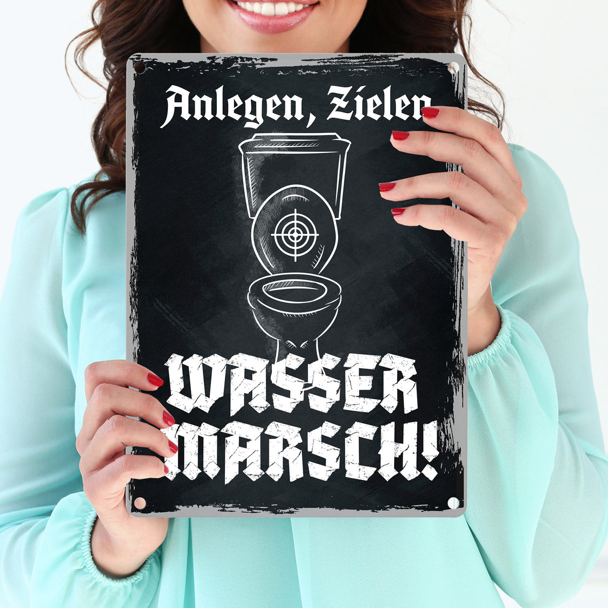 Anlegen Zielen Wasser marsch lustiges Metallschild für die Toilette