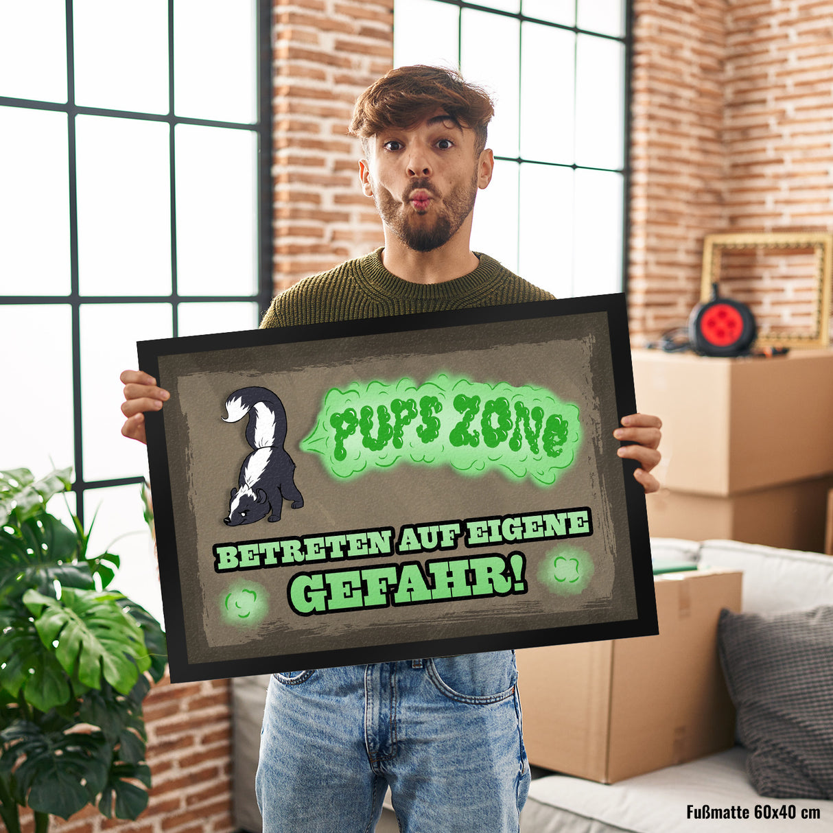 Pups Zone Betreten auf eigene Gefahr Fußmatte mit süßem Comic-Stinktier