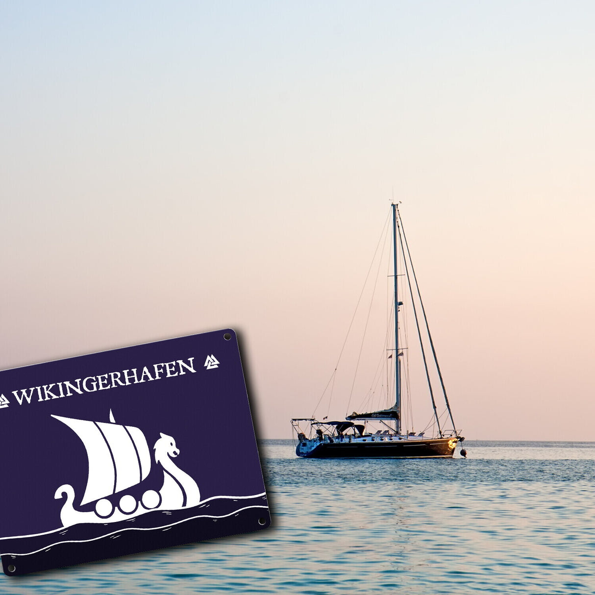 Wikingerhafen Metallschild mit Drachenboot Motiv