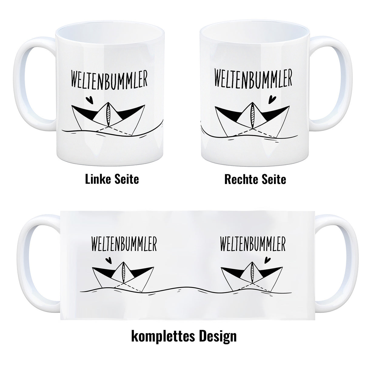 Weltenbummler Kaffeebecher mit schönem Papierschiff Motiv