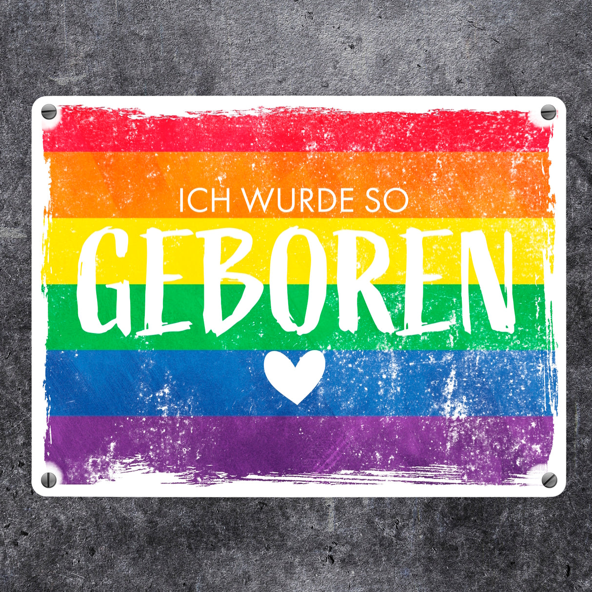 Ich wurde so geboren Metallschild mit Regenbogenflagge