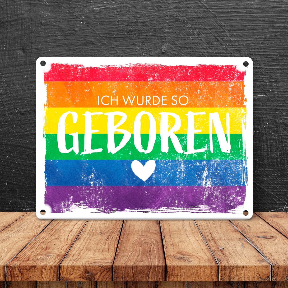 Ich wurde so geboren Metallschild mit Regenbogenflagge