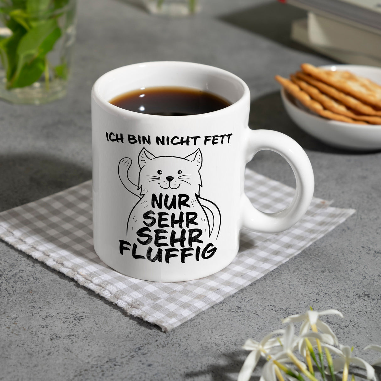 Ich bin nicht Fett nur sehr fluffig Kaffeebecher mit lustiger Katze