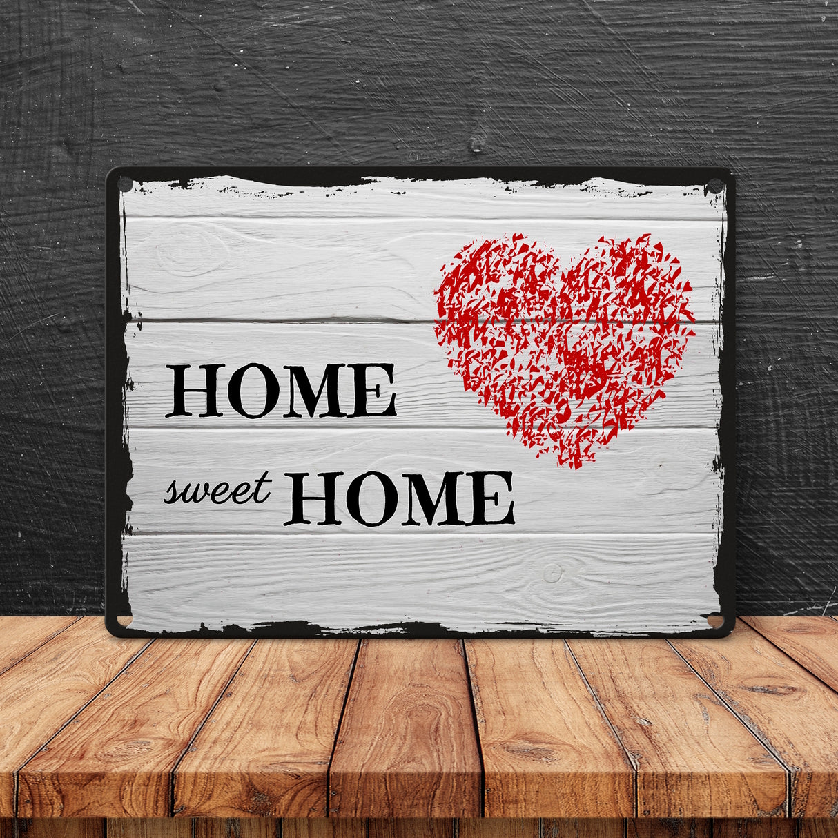HOME sweet HOME Metallschild in 15x20 cm mit Herz und Holzoptik