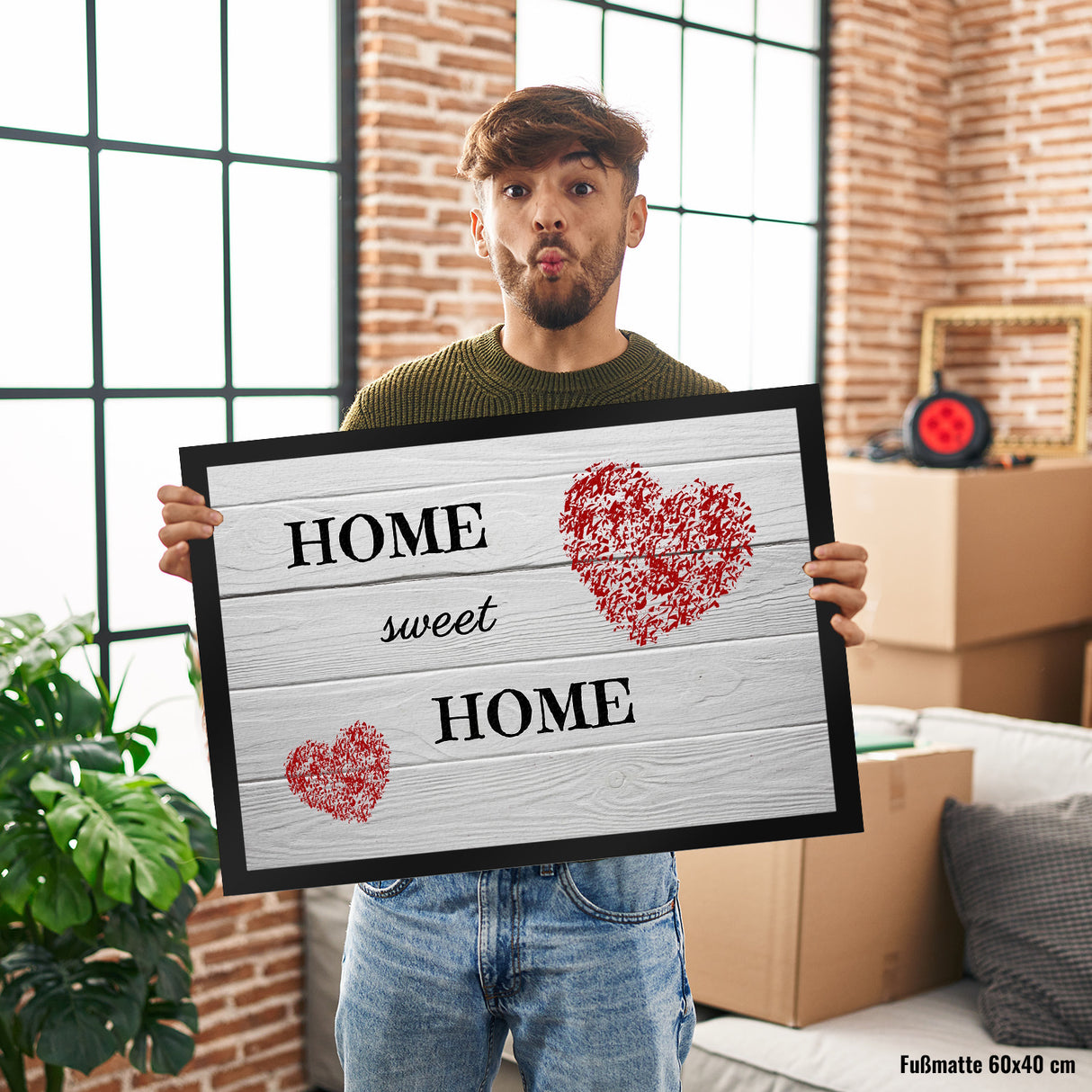 HOME sweet HOME Fußmatte in 35x50 cm mit Herz und in Holzoptik