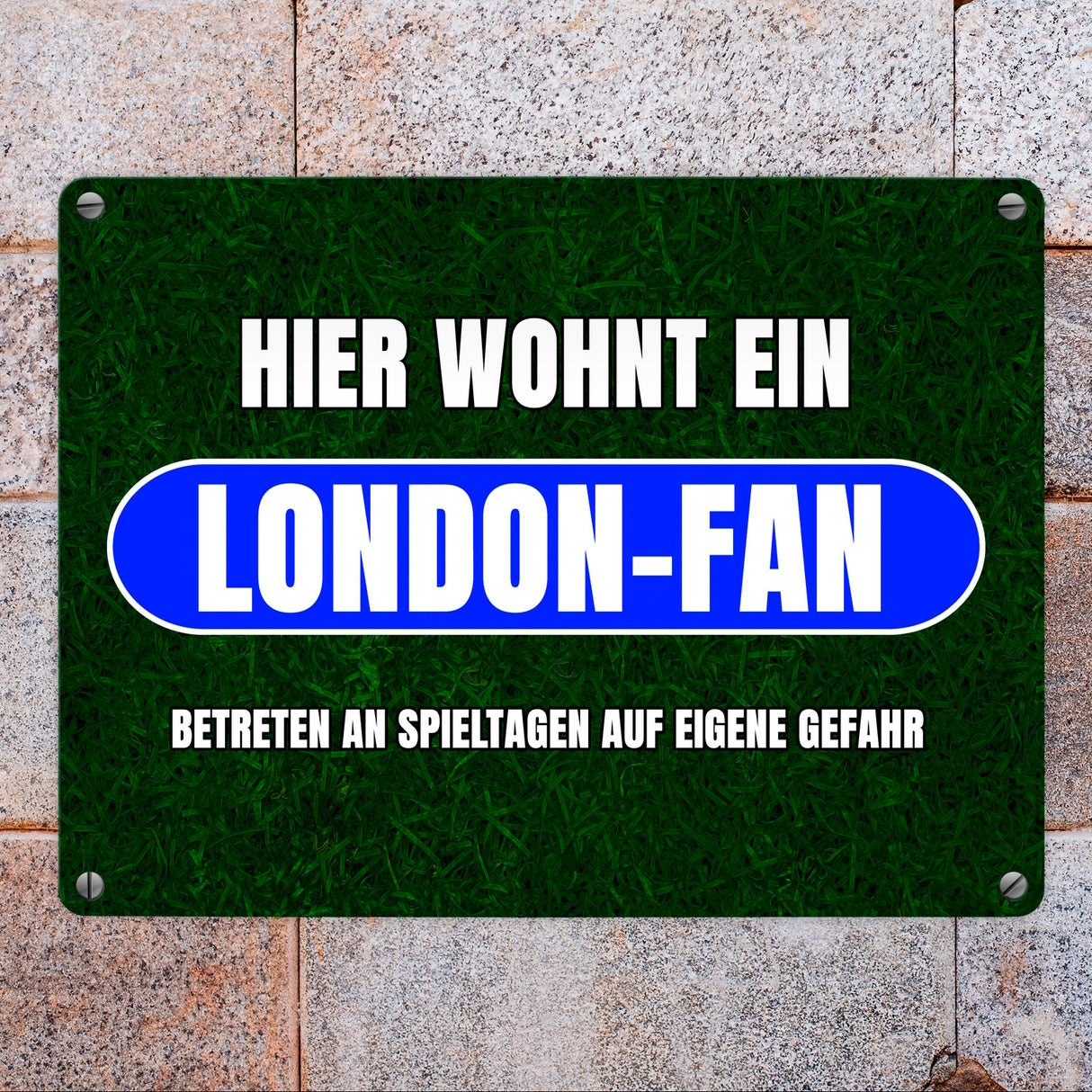 Hier wohnt ein London-Fan Metallschild in 15x20 cm mit Rasenmotiv