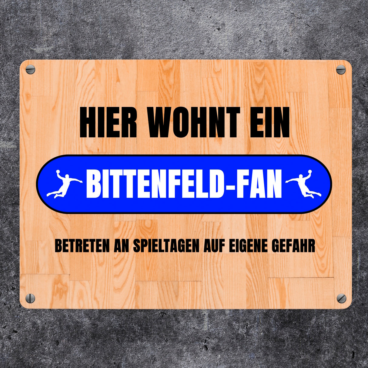 Hier wohnt ein Bittenfeld-Fan Metallschild in 15x20 cm mit Turnhallenboden Motiv