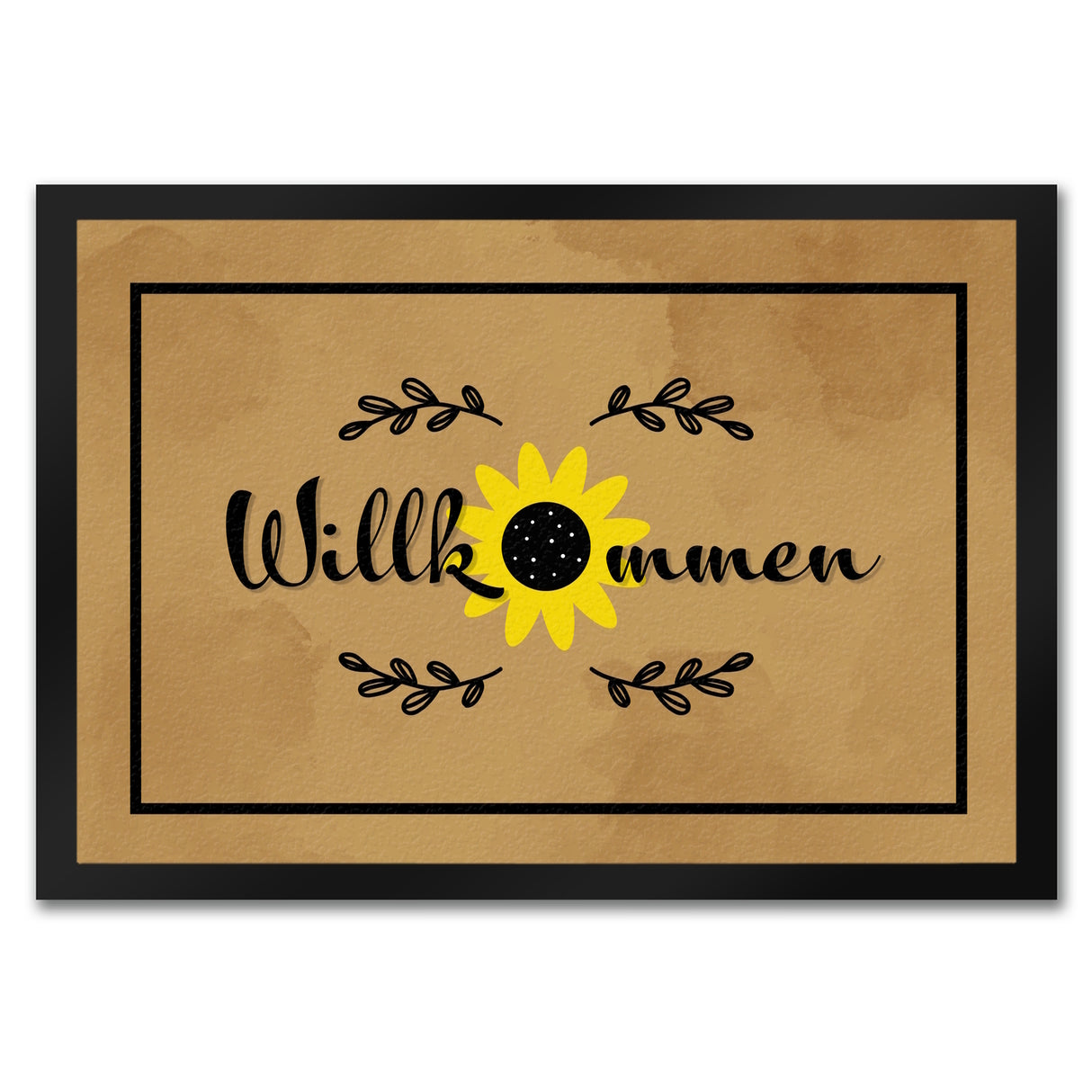 Willkommen Fußmatte mit wunderschönem Sonnenblumen Motiv für Hauseingang