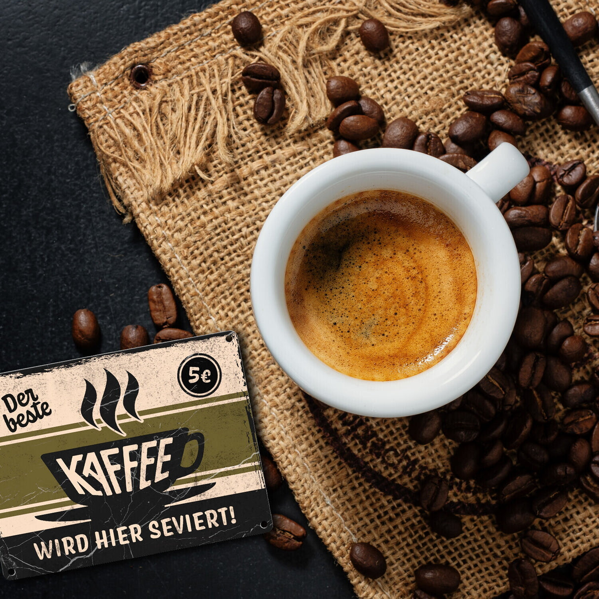 Metallschild mit Spruch - Der beste Kaffee wird hier serviert