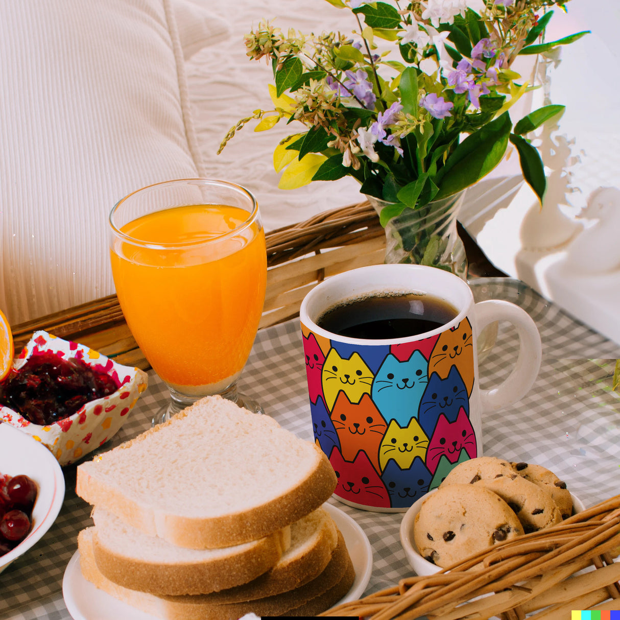 Kaffeebecher mit Katzen Motiv - Buntes Wimmelbild mit Comic Kätzchen