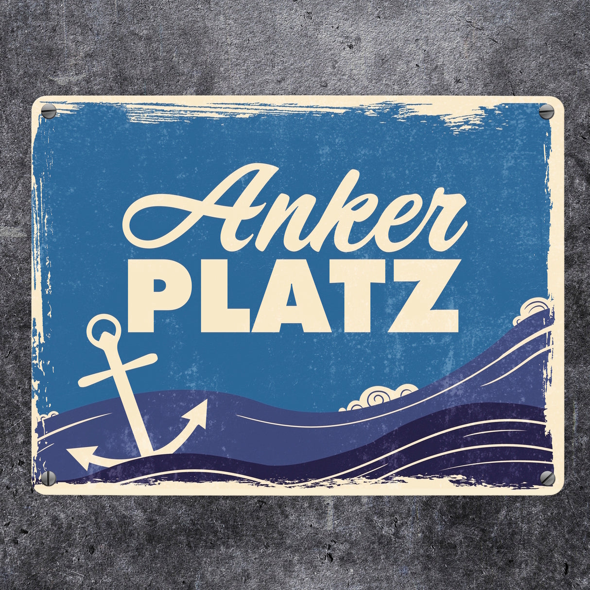 Metallschild mit Meer Motiv und Anker - Ankerplatz mit Wellen an der Nordsee