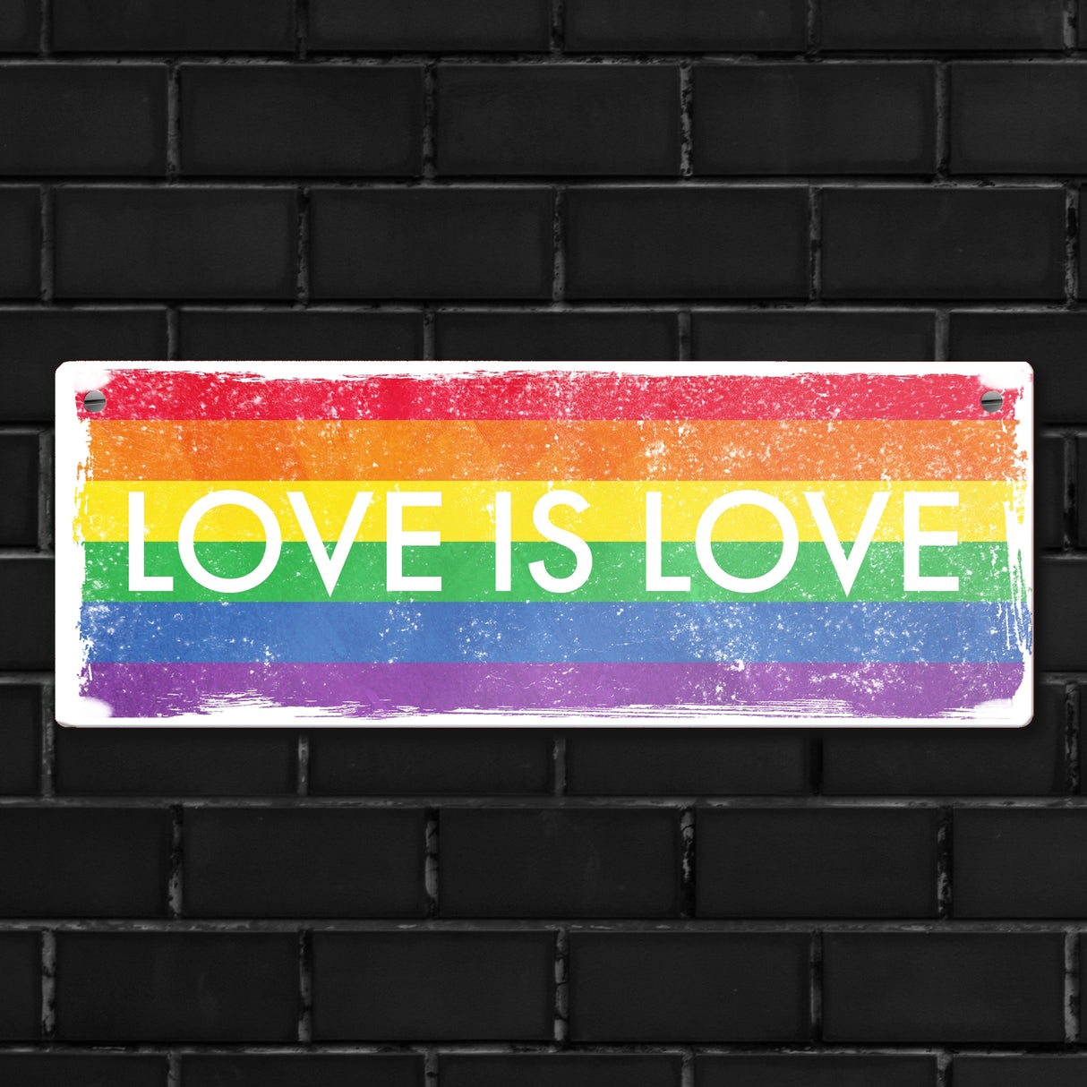 Metallschild mit Regenbogen Motiv - Love is Love mit LGBTQ Flagge