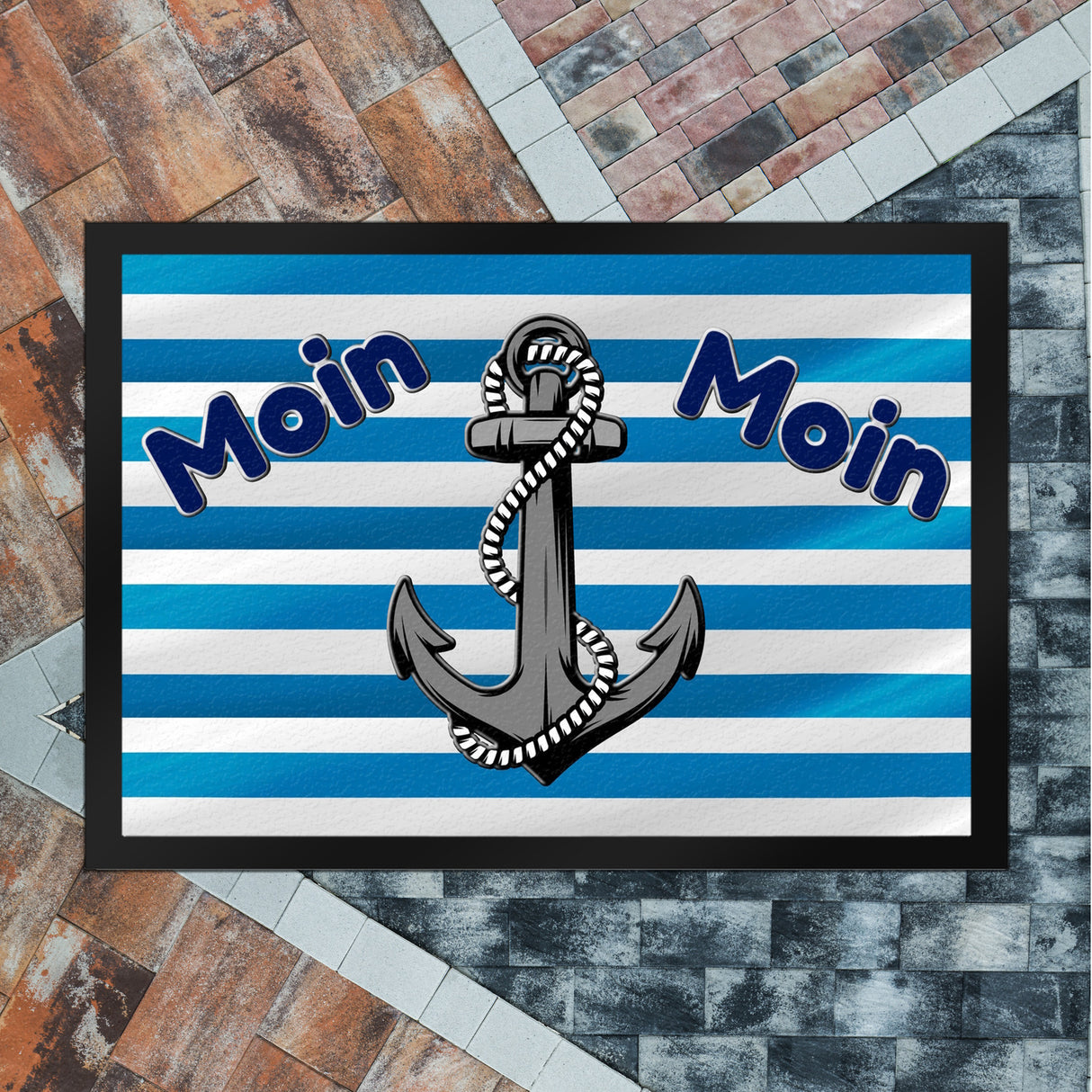 Moin, Moin Fußmatte in 35x50 cm mit Anker und maritimem Hintergrund