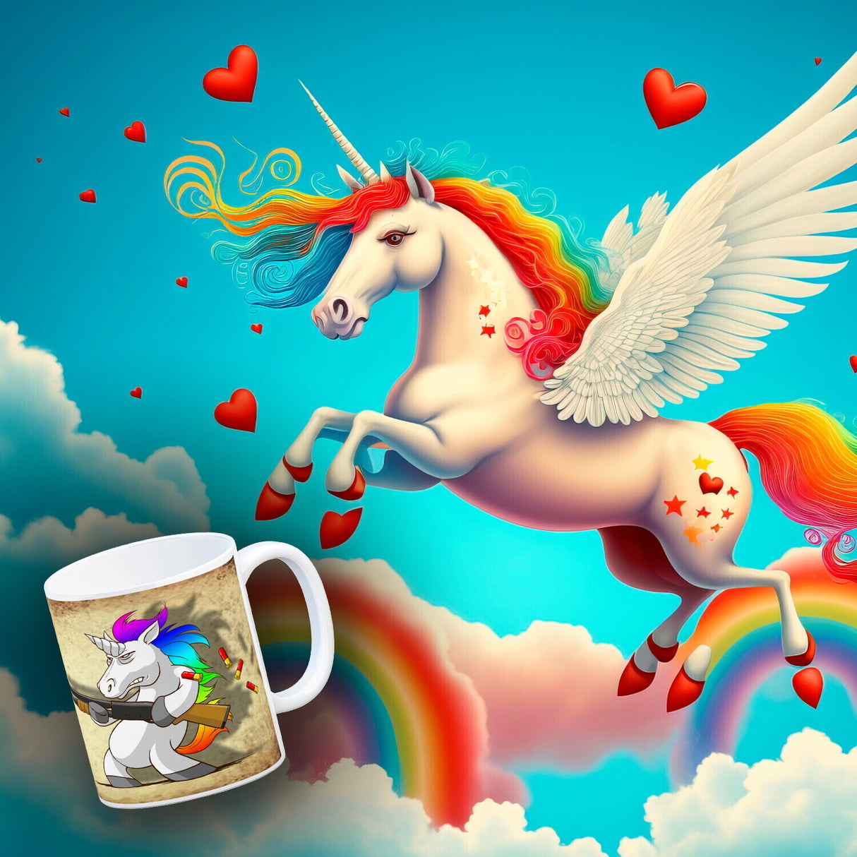 Kaffeebecher mit lustigem Einhorn mit Gewehr Motiv - SCHLUSS MIT LUSTIG!