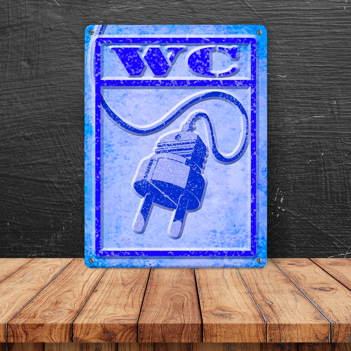 Metallschild Steckdose mit lustigem Motiv - Toilettenschild WC Herren Stecker