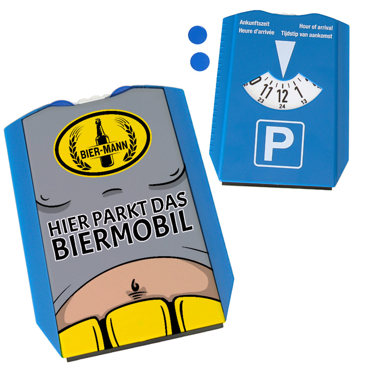 Hier parkt das Biermobil Parkscheibe mit 2 Einkaufswagenchips Bierbauch