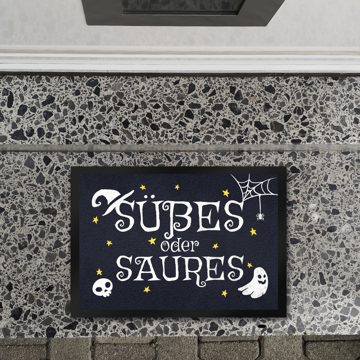 Süßes oder Saures Halloween Fußmatte mit vielen Halloweenmotiven