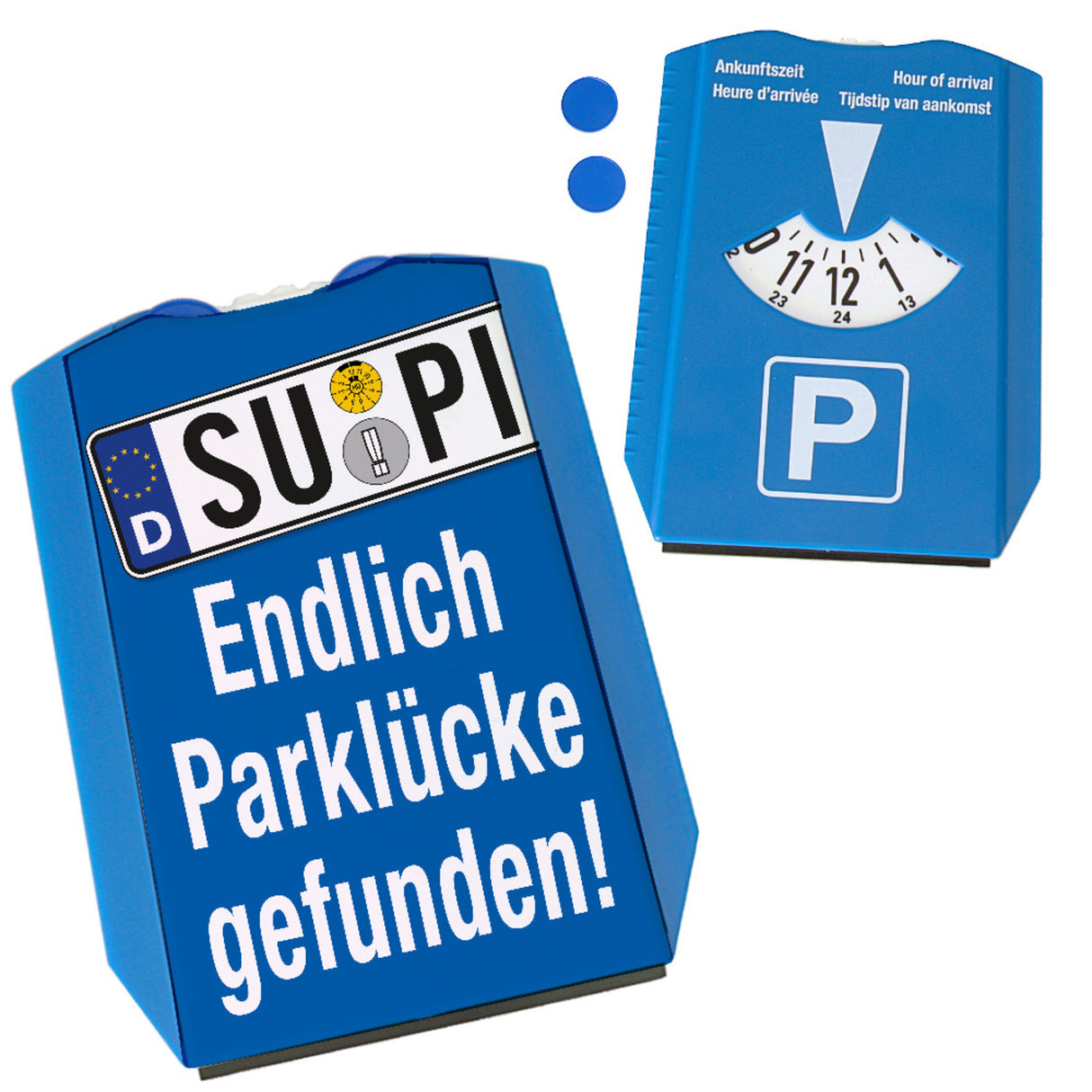 SU-PI endlich Parklücke gefunden! Parkscheibe mit 2 Einkaufswagenchips